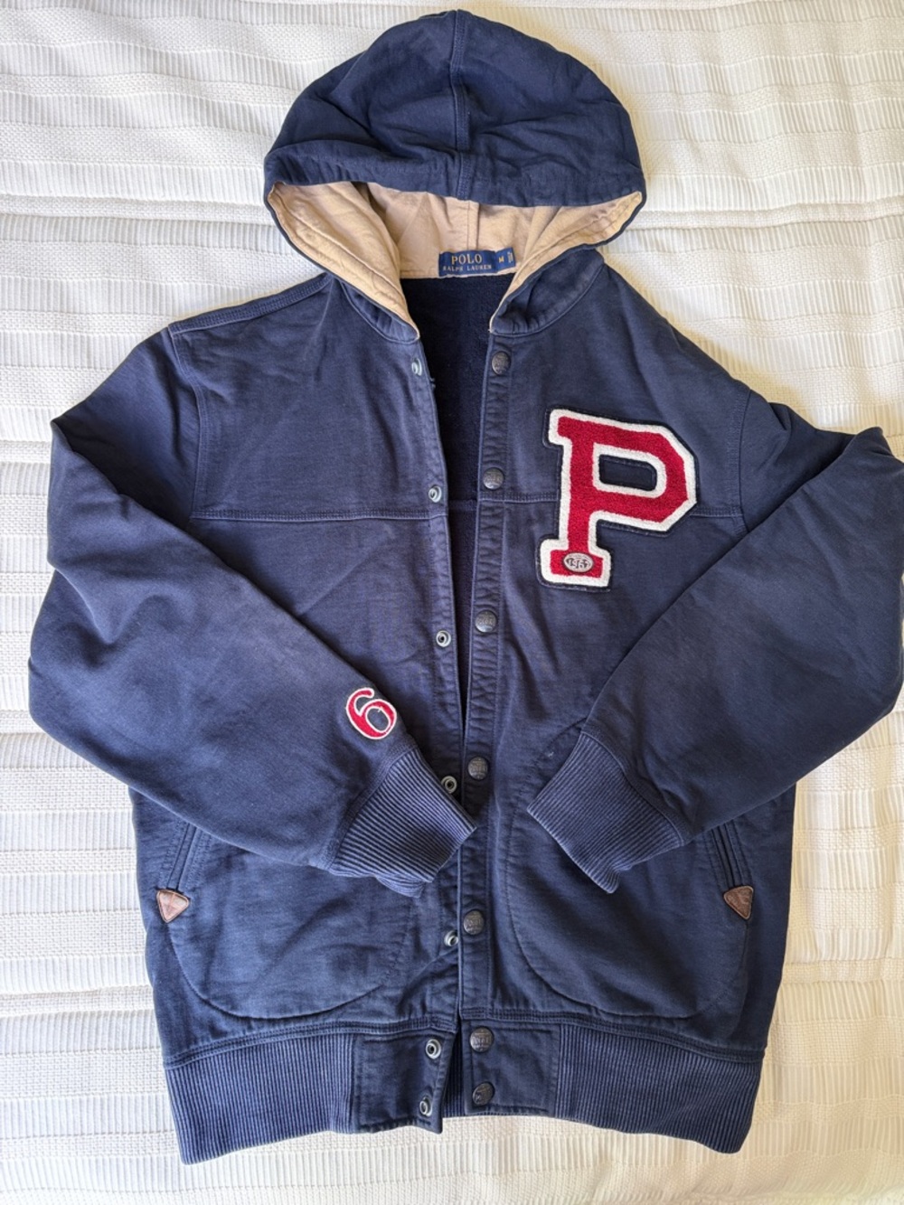 Polo by Ralph Lauren Navy Hooded Varsity Jacket with Red 'P' Patch